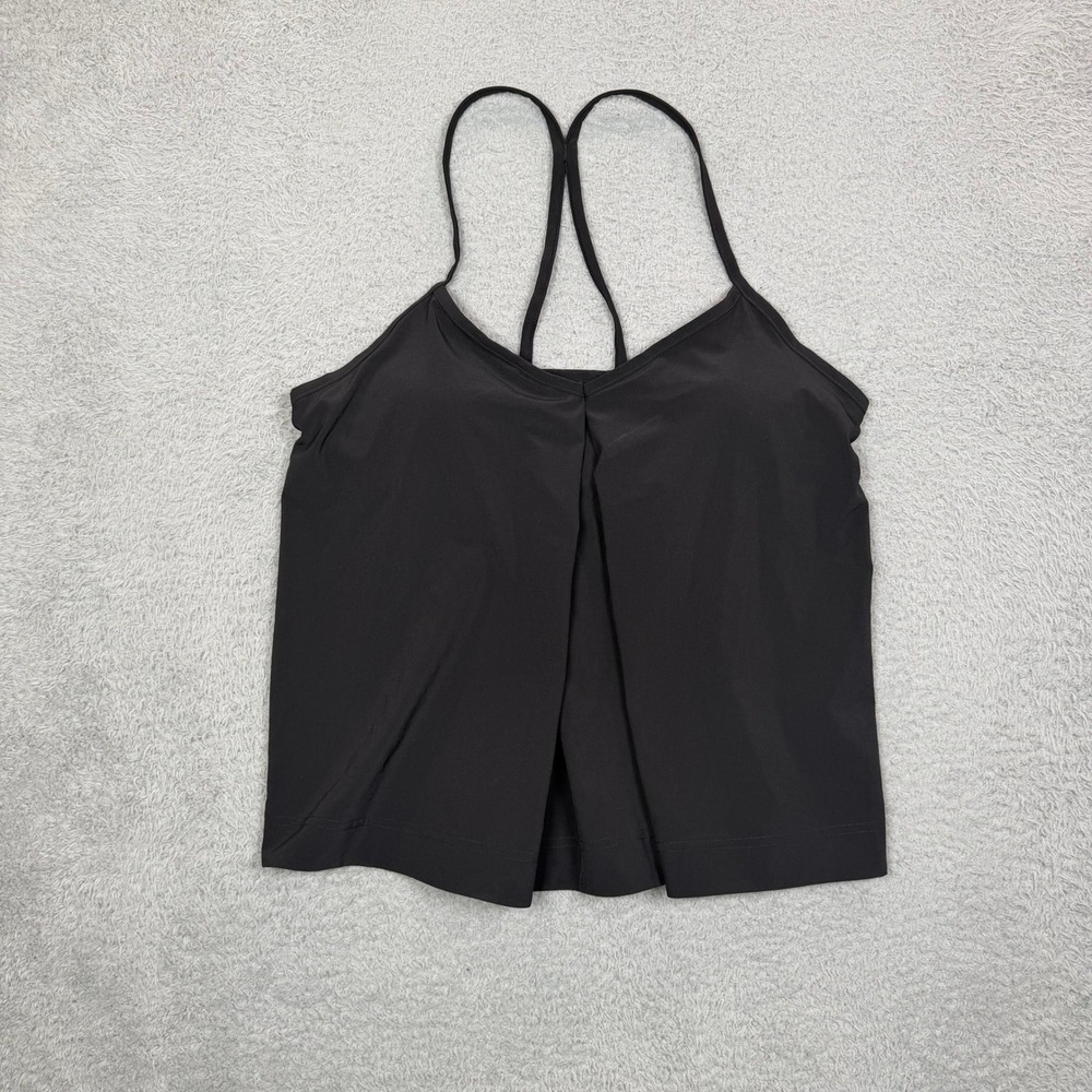 Lucy Womens Black Pleated Activewear Tank Top Built-In Shelf Bra Size Medium